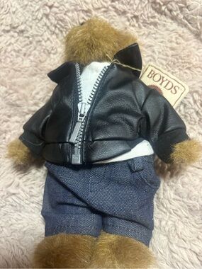 Boyds Bears Brown Plush in Black Jacket and Blue Shorts